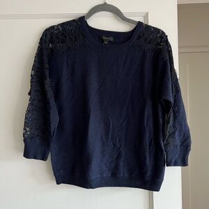 JCrew Navy Sweater with lace 3/4 length sleeves